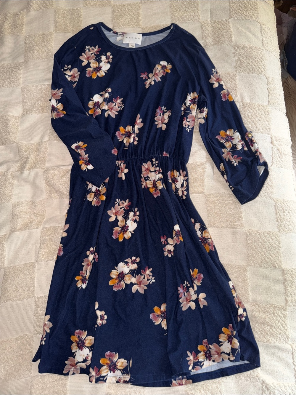 French Grey Navy Floral Midi Dress